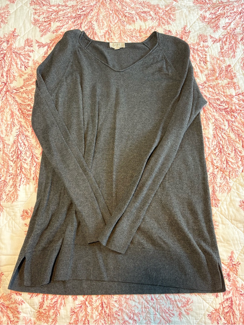 LOFT Charcoal V-Neck Lightweight Sweater